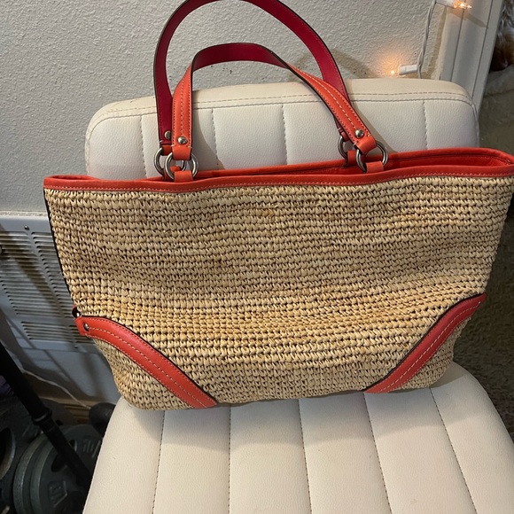 Coach Straw/Wicker Tote Bag/Purse - Picture 3 of 5